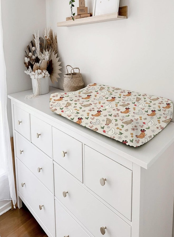 KASTLEE Cute Chicken Floral Baby Changing Pad Covers for Boy Girl 32''x16'' Hens Roosters Boho Retro Flowers Fitted Diaper Change Table Sheets Spring Farm Animals Soft Breathable Nursery Changing Table Mats - Image 5